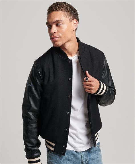 Men's - College Varsity Bomber Jacket in Jet Black | Superdry IE