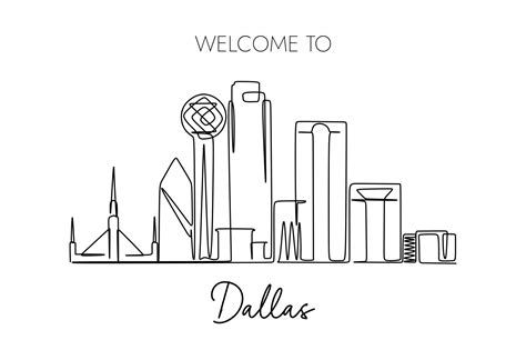 Dallas skyline Continuous line drawing. Illustration for tourism and travel destination design ...