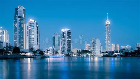 Gold Coast City Skyline at Night Stock Image - Image of residential ...