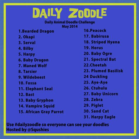 Daily Zoodle - Animal Sketch Challenge - May Prompt List – Squshies ...