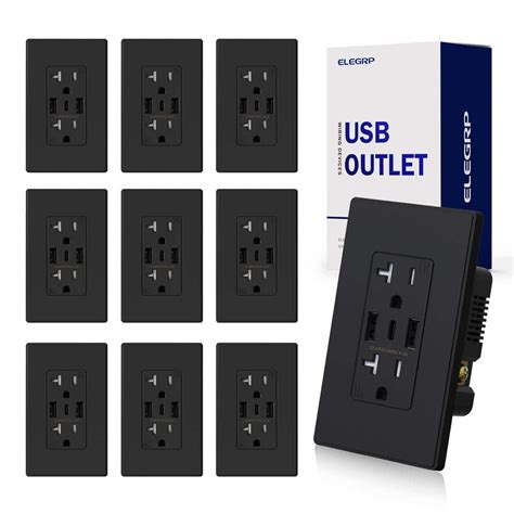 ELEGRP 21W USB Wall Outlet w/Dual Type A and Type C USB Ports,20 Amp Tamper Resistant Outlet, w ...