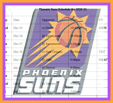 Printable Phoenix Suns schedule, TV schedule for remainder of 2020-21 ...