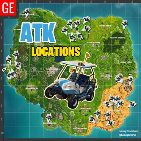 Map of all ATK Locations in Fortnite Battle Royale (Golf Cart Location Map)