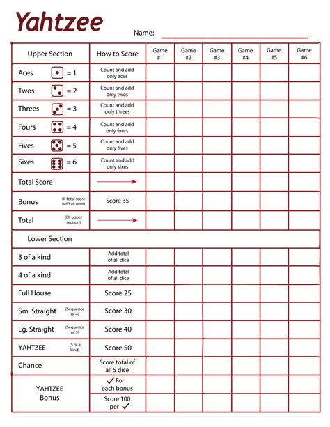 Yahtzee Printable Sheets