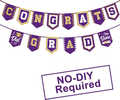 Amazon.com: Graduation Party Decorations - Purple Gold Porch Sign Banner Class of 2024 Congrats ...