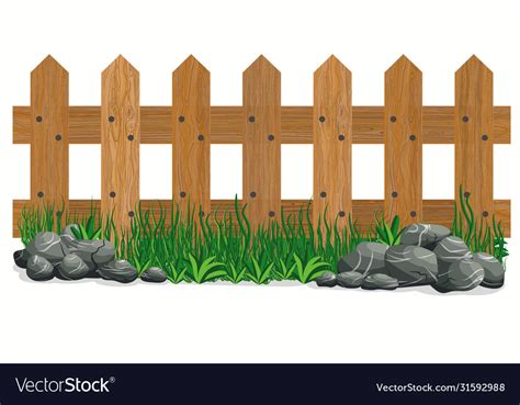 Wooden fence stones and grass garden fences Vector Image