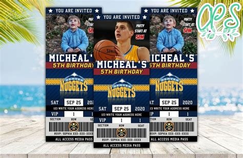 Denver Nuggets Ticket Birthday Editable Templates Instant Download ...