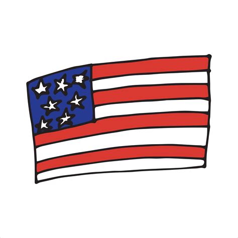 vector drawing in doodle style. usa flag. Simple illustration, cartoon style. American flag ...