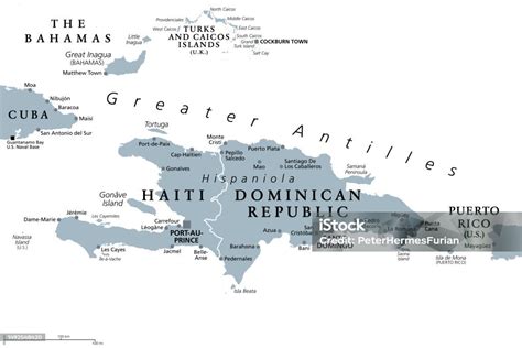 Hispaniola And Surroundings Caribbean Islands Gray Political Map Stock Illustration - Download ...