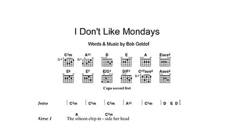 I Don't Like Mondays (Guitar Chords/Lyrics) - Print Sheet Music Now