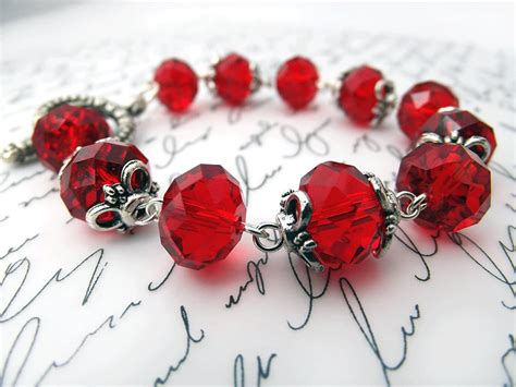 Red Bracelet Red Beaded Crystal Bracelet Wire Wrapped - Etsy