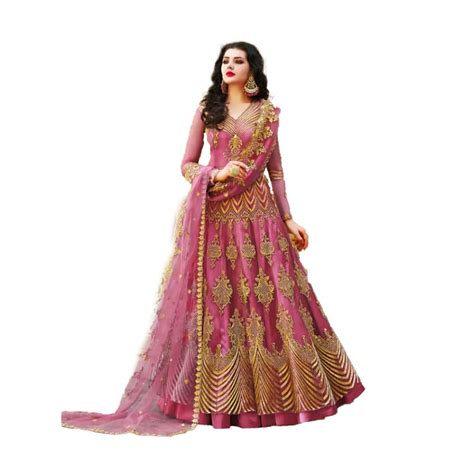 Unstitched Embroidery Work Georgette Anarkali Gown Party Dress For Women - Multicolor