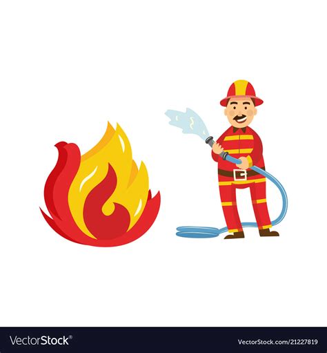 Fireman in protection uniform fight fire Vector Image