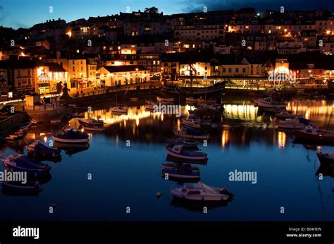 Brixham harbour at night Stock Photo - Alamy