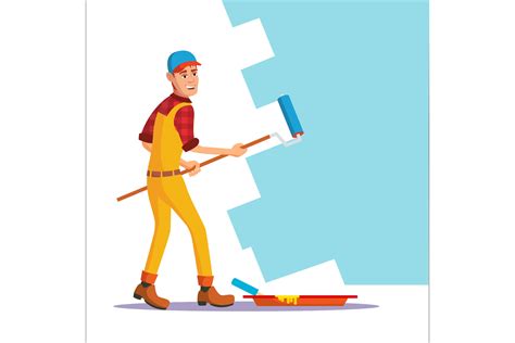 Professional Painter Vector. Painting Brush, Roller. Craftsman Painting ...