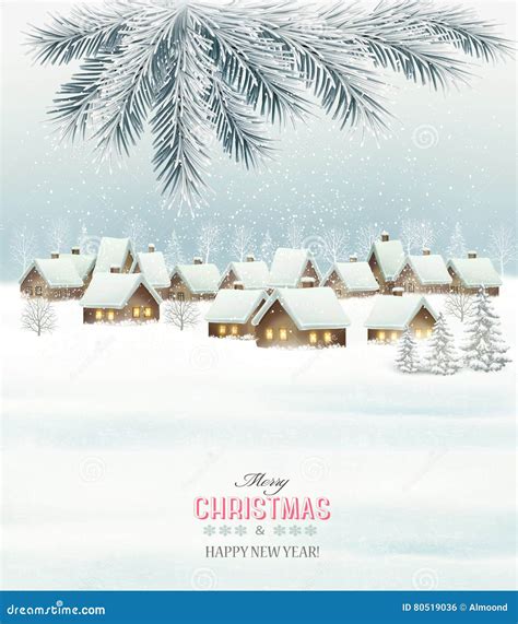 Winter Christmas Background with a Snowy Village Landscape. Stock ...