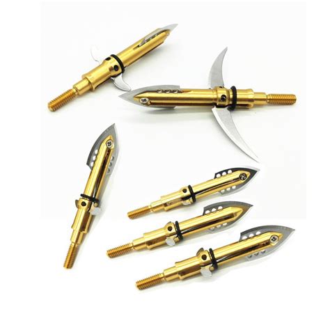 Broadheads Arrow Head 6pcs 3 Blade Hunting Outdoors Gold Archery 100Grains Point #Unbranded ...