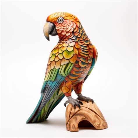 Premium Photo | Colorful Parrot Wood Sculpture On Wooden Base