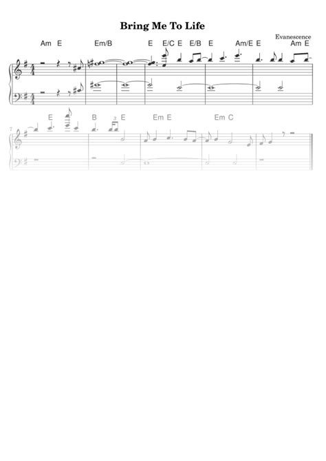 Bring me to Life - Easy Piano Sheet Music in PDF - La Touche Musicale