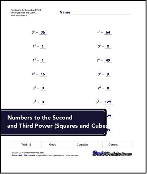 Exponents Free Worksheet Printable