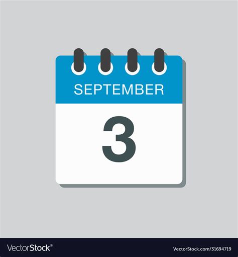 Calendar icon day 3 september template date days Vector Image