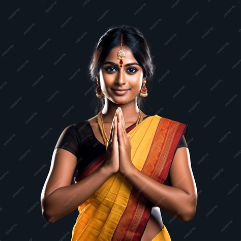 Premium Photo | Sri Lankan Young Tamil Woman Greeting Ayubowan Namaste Hand Gesture