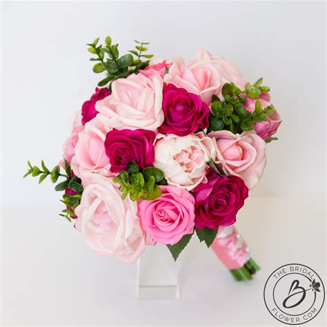 Blush pink and fuchsia roses real touch flowers bouquet – The Bridal Flower – silk and real ...