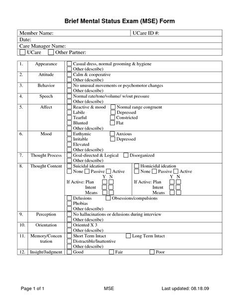 Printable Mini Mental Status Exam