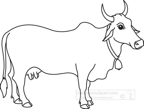 Animal Outline Clipart-cow wearing bell black white outline clipart