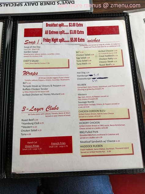 Menu at Dave's Diner restaurant, Gardiner