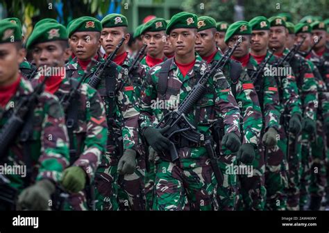 Indonesia army take part in a parade to mark the 74th anniversary of the Indonesian military in ...