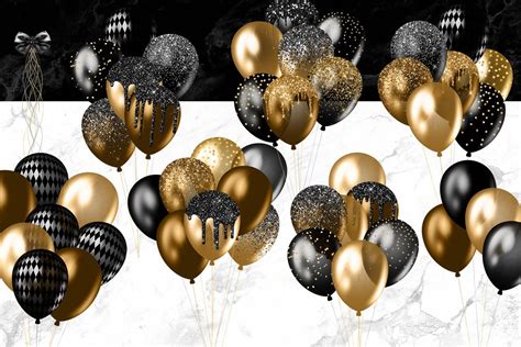 Black and Gold Balloons Clipart | Black and gold balloons, Balloon clipart, Glitter balloons