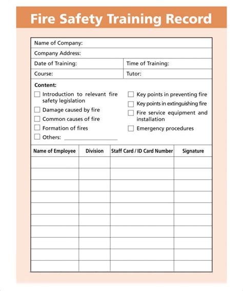 Safety Training Log Template