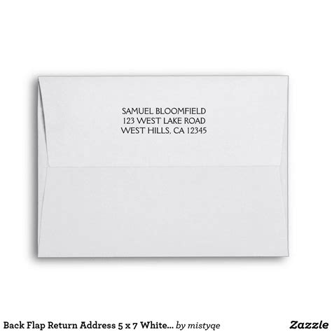 Back Flap Return Address 5 x 7 White Envelope 5x7 Envelopes, Custom Printed Envelopes ...