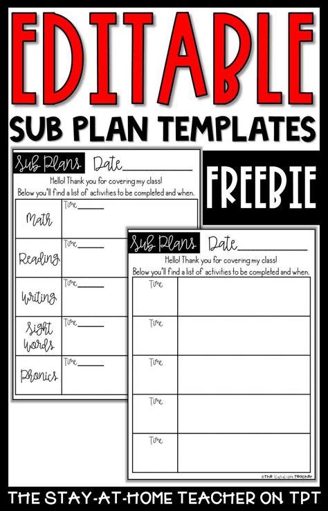 EDITABLE Sub Plan Templates | Sub plans template, How to plan, Templates