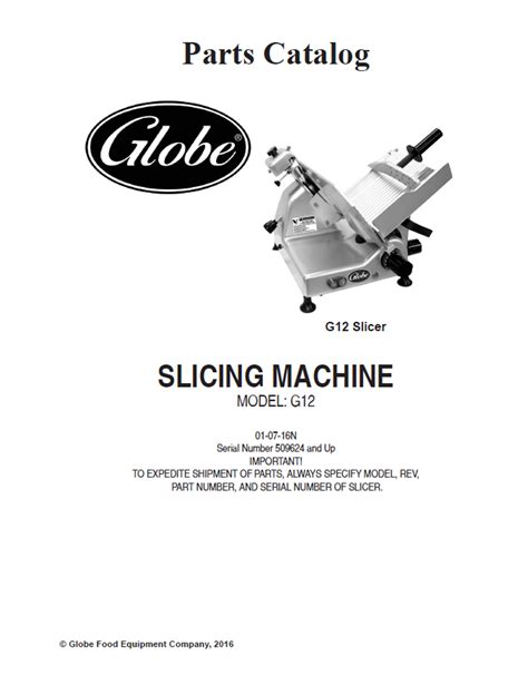 Globe G12 - Slicer Parts List - Davison's Butcher Supply