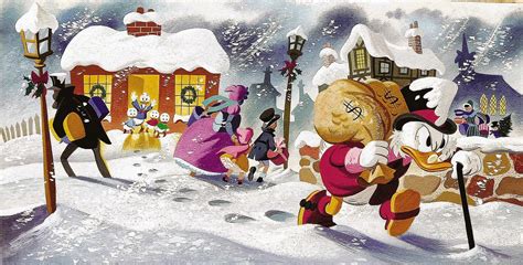 a painting of mickey mouse and friends in the snow