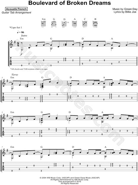 Boulevard Of Broken Dreams By Green Day Digital Sheet Music For ...