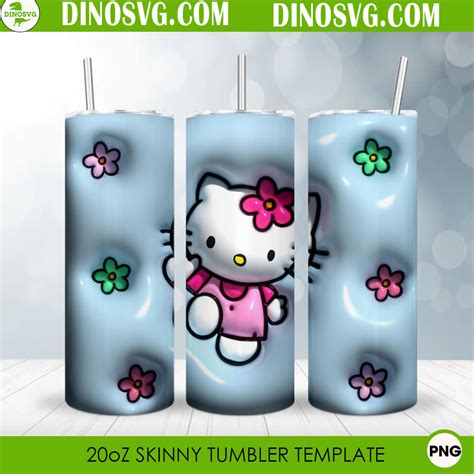 Hello Kitty 3D Puff 20oz Straight Skinny Tumbler Wrap PNG Sublimation Design - DinoSvg