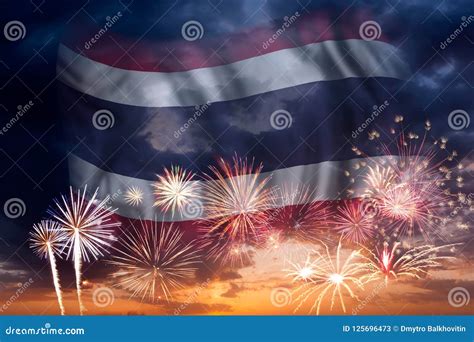 Fireworks and Flag of Thailand Stock Illustration - Illustration of ...