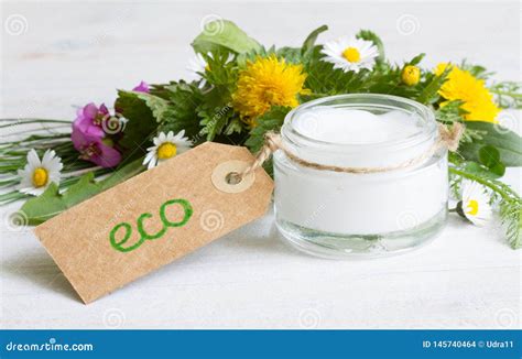 Natural Cosmetics for Skin Care Cream Eco Label with Herbs and Flowers ...