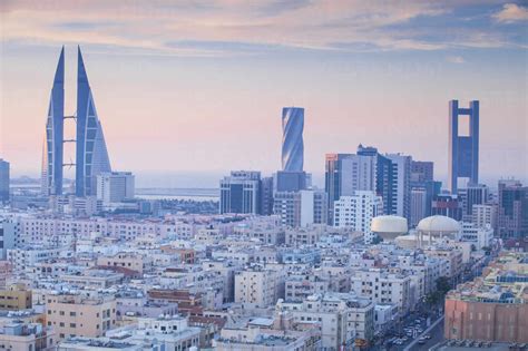 View of city skyline, Manama, Bahrain, Middle East stock photo