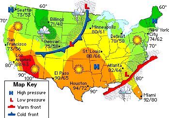 A model of a weather map with a map key.MS-ESS2-6 | Weather science, Teaching weather, Weather map