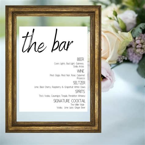 Wedding Bar Menu Modern Drink Menu Printable Bar Menu - Etsy