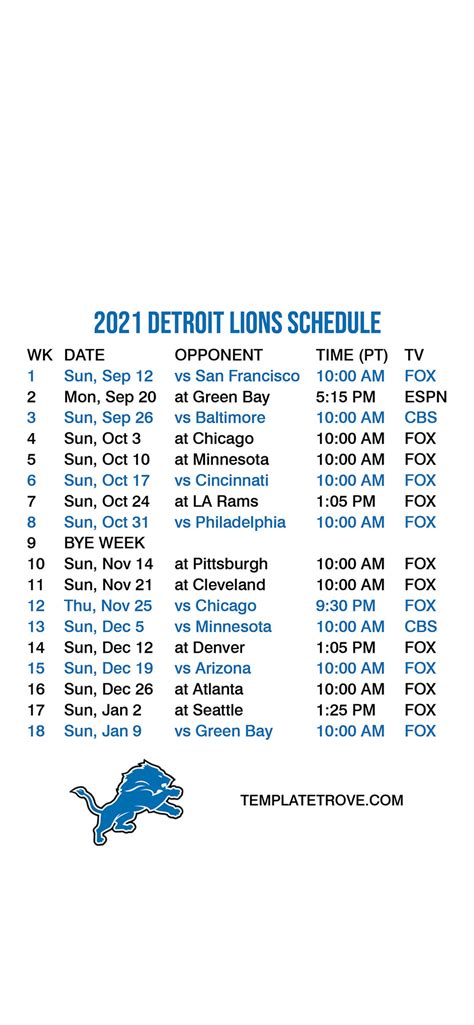 Detroit Lions Schedule 2024-25 - Janna Freddie