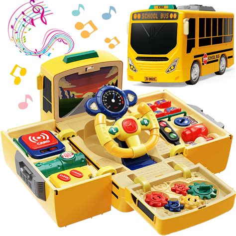 School Bus Toy with Sound and Light Steering Wheel Toy Toddlers School Bus Toys Gift for 1-3-5 ...