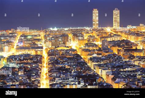 Barcelona skyline at night Stock Photo - Alamy