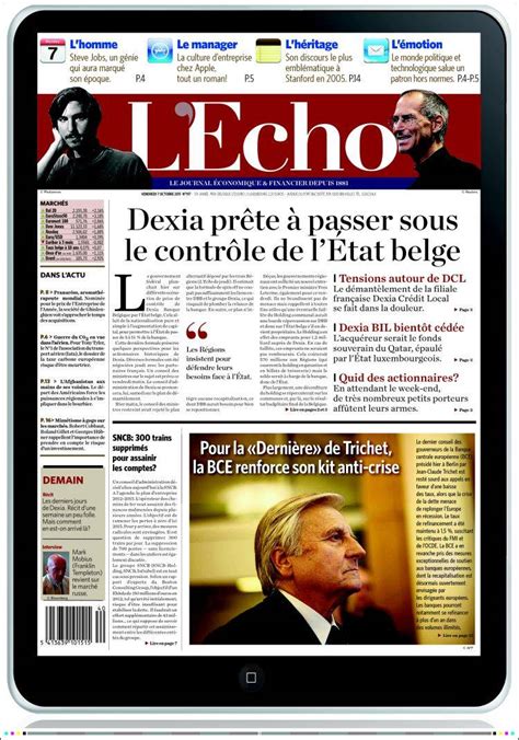 Newspaper L'Echo (Belgium). Newspapers in Belgium. Friday's edition ...