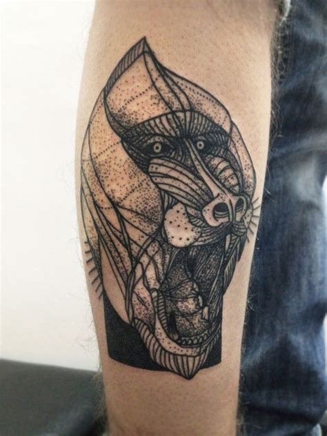 Black ink baboon head tattoo - Tattooimages.biz