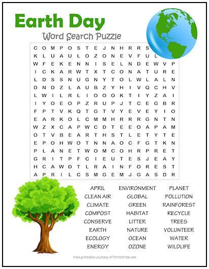 Get your kids ready for Earth Day with our FREE printable Earth Day Word Search Puzzle! This 24 ...